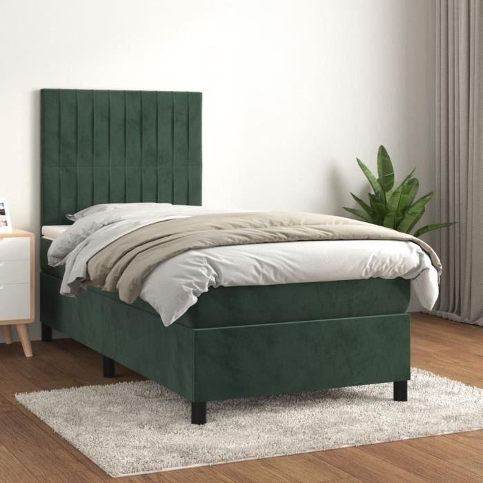 3143124 vidaXL Lit à sommier tapissier avec matelas Vert foncé 90x200 cm