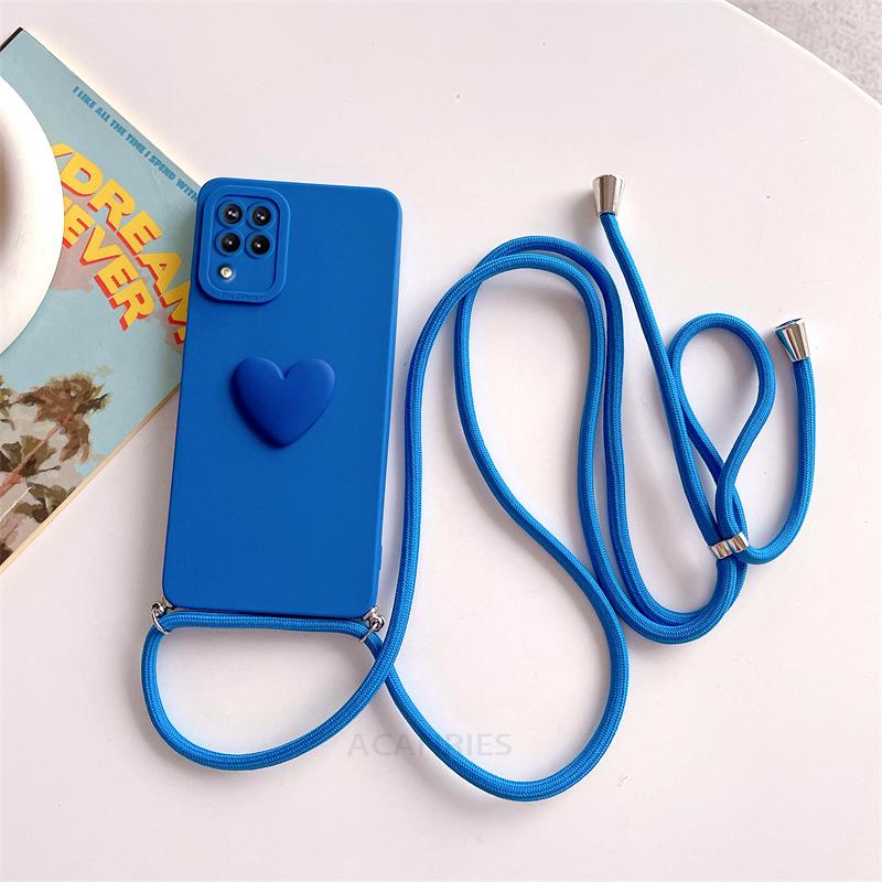 A 12 22 51 71 Crossbody Lanyard Love Heart Case für Samsung Galaxy A12 A22 4g 5g A51 A71 A31 M32 M33 M53 M23 Kordel Silikonhülle