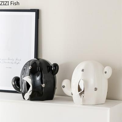 Portafazzoletti Cactus Decorazione Creativa da Tavolo Scatola Porta Fazzoletti in Ceramica Dispenser di Salviette Umide da Cucina Arte Decorativa per la Casa
