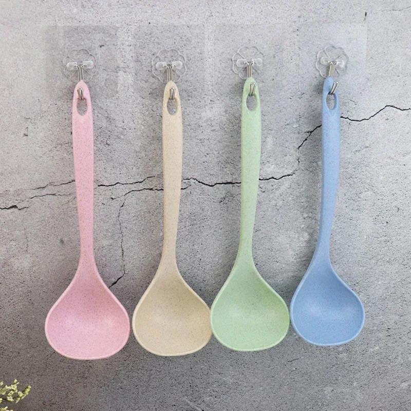 Tableware Wheat Straw Rice Ladle 1Pcs 4 Colors Long Handle Soup Spoon Meal Dinner Scoops Kitchen Supplies Cooking Tool
