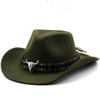 Black Soft Felt Waterproof Sweatband Traditional Wide Brim Men and Women Western Outback Cowboy Hat With Bull Head Fedora Cap