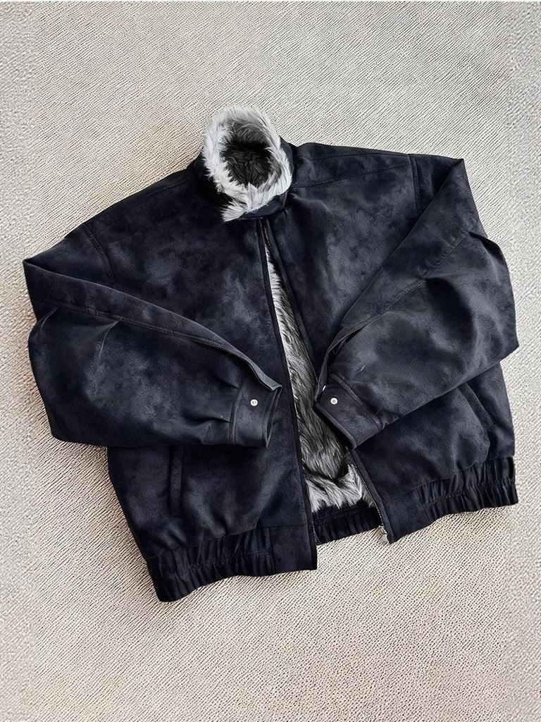 Polar Wolf King Men's Thick PU Leather Jacket with Velvet Fur Collar - Warm Winter Outerwear