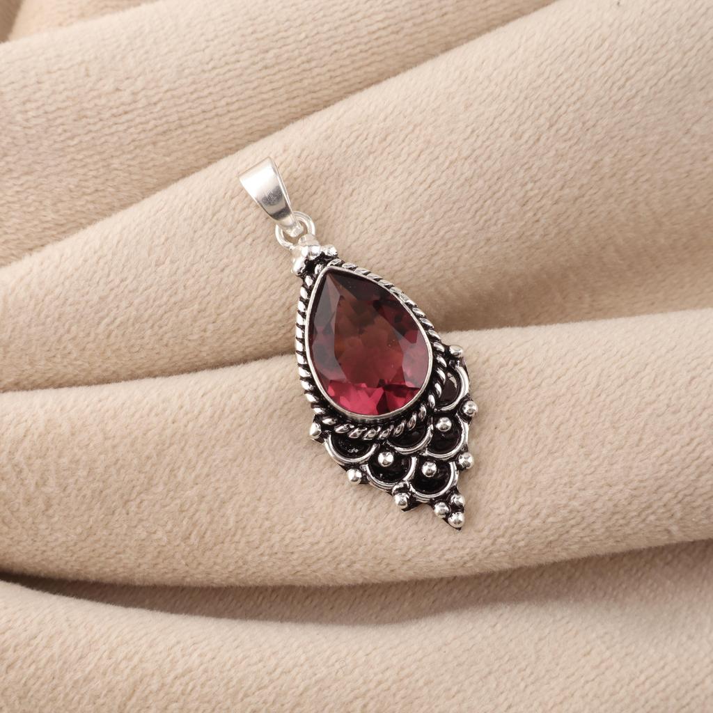 Rhodolite Gemstone 925 Sterling Silver Jewelry Designer Women Pendant 1.5" For Engagement Gift PP-70-9