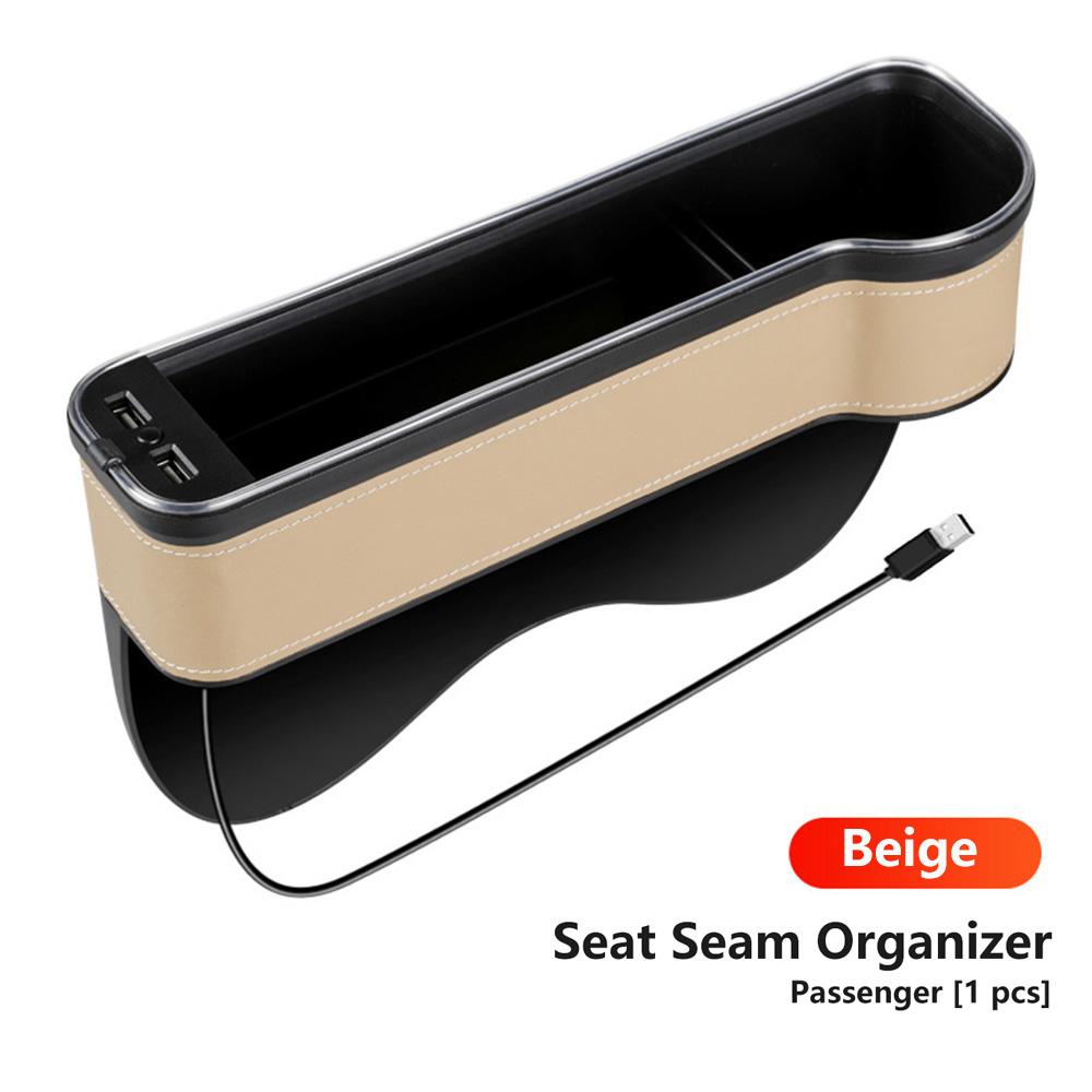New Car Crevice Storage Box with 2 USB Charger Colorful LED Seat Gap Slit Pocket Seat Organizer Card Phone Bottle Cups Holder