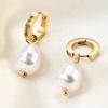 12MM 18K Gold Ear Hoops with Single Row Zircon and Faux Pearl Pendant Earrings for Women