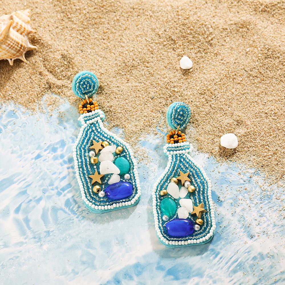 

Bohemia Handmade Beaded Stone Rhinestone Shell Turtle Dangle Earrings for Women Girls Starfish Earrings Summer Beach Zircon