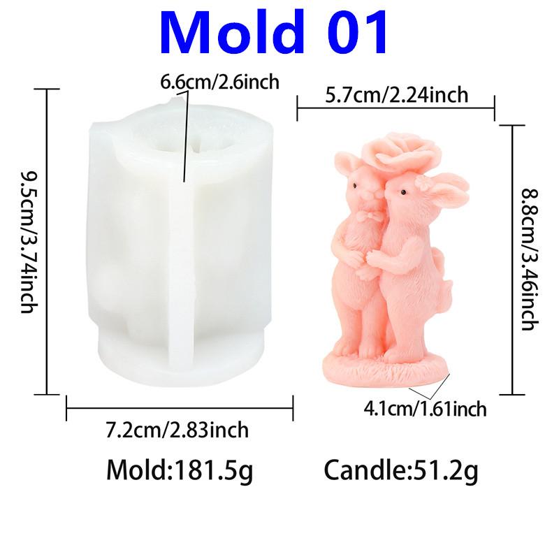 Easter Couple Rabbit Silicone Candle Mold DIY Hugging Rabbits Rabbit Family Designs Handmade Candles Gypsum Crafts Easter Gifts