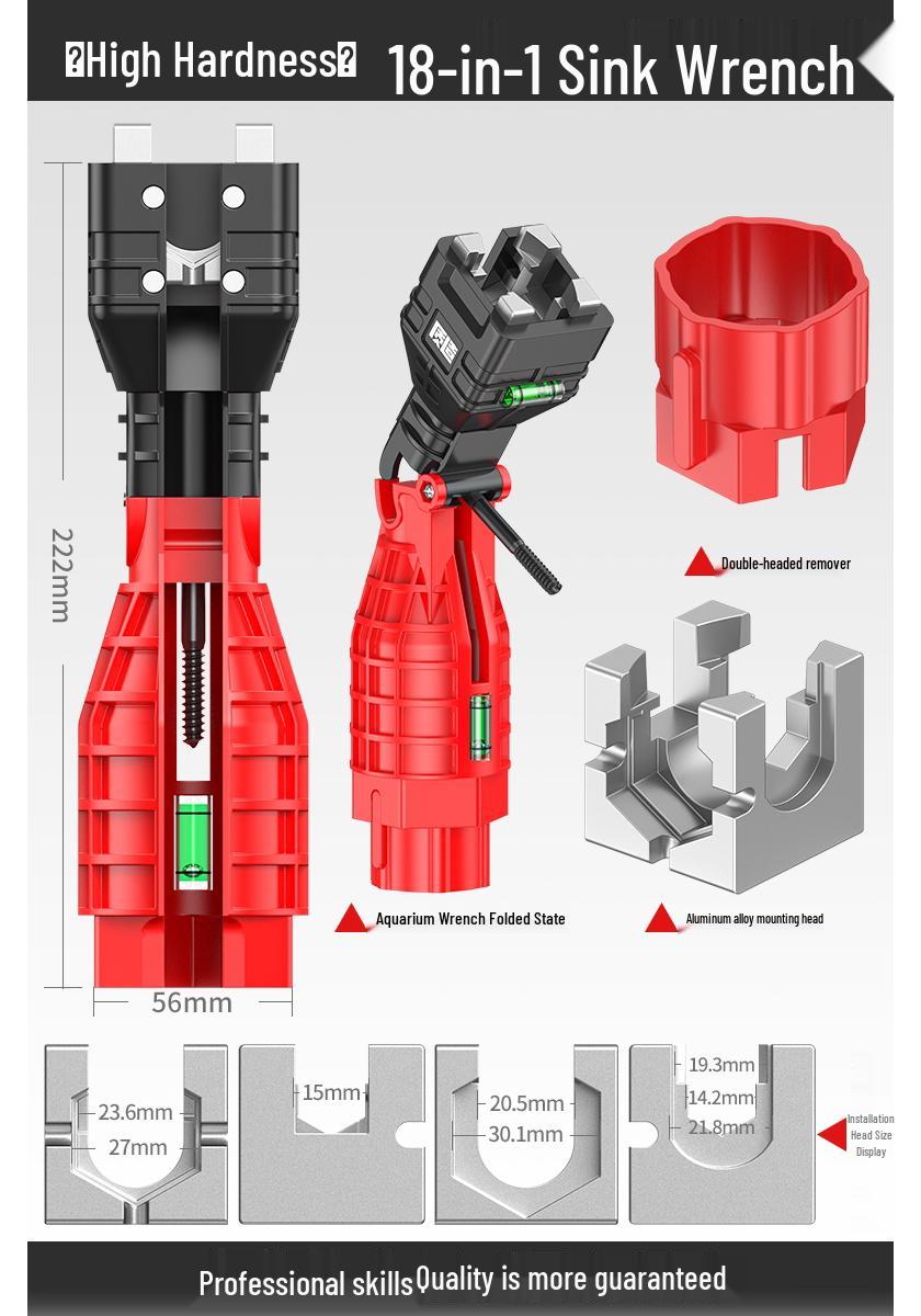 18-in-1 Multifunctional Bathroom Sink Wrench for Faucet & Pipe Installation