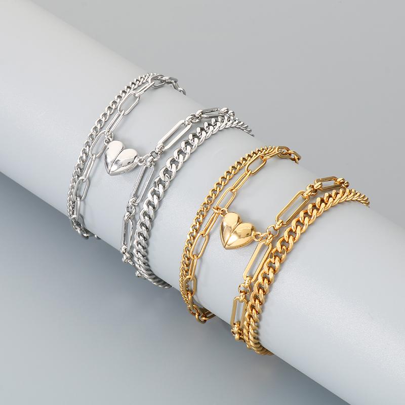 Magnetic Couple Bracelets Gold Color Lock and Key Design Stainless Steel Matching Bracelets for Boyfriend Girlfriend Valentin