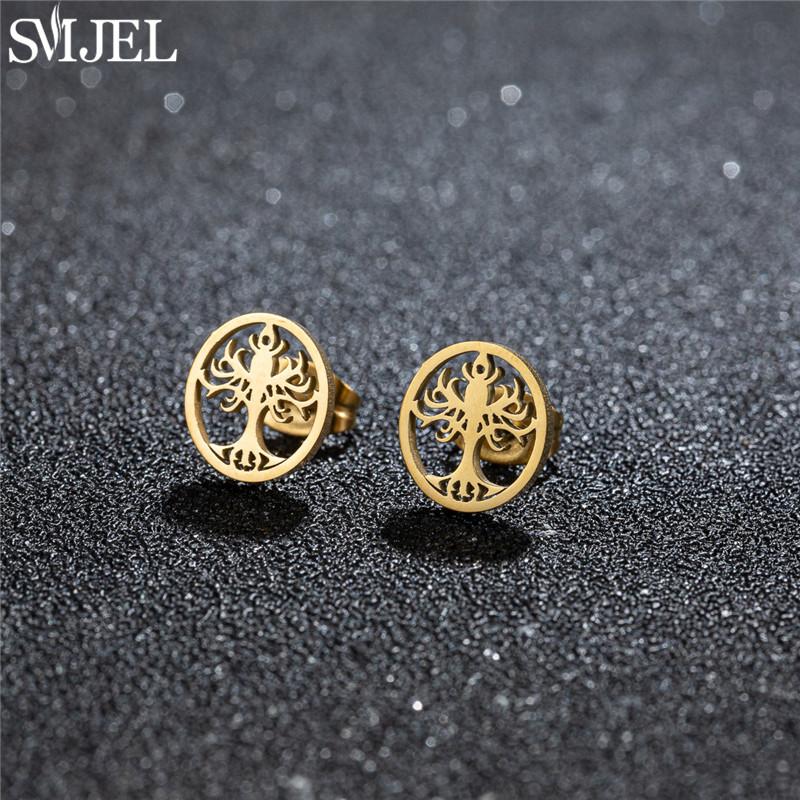 Vintage Tree of Life Stainless Steel Earrings for Women Fashion Norse Mythology Yggdrasil Jewelry World Peace Ear Studs Gift