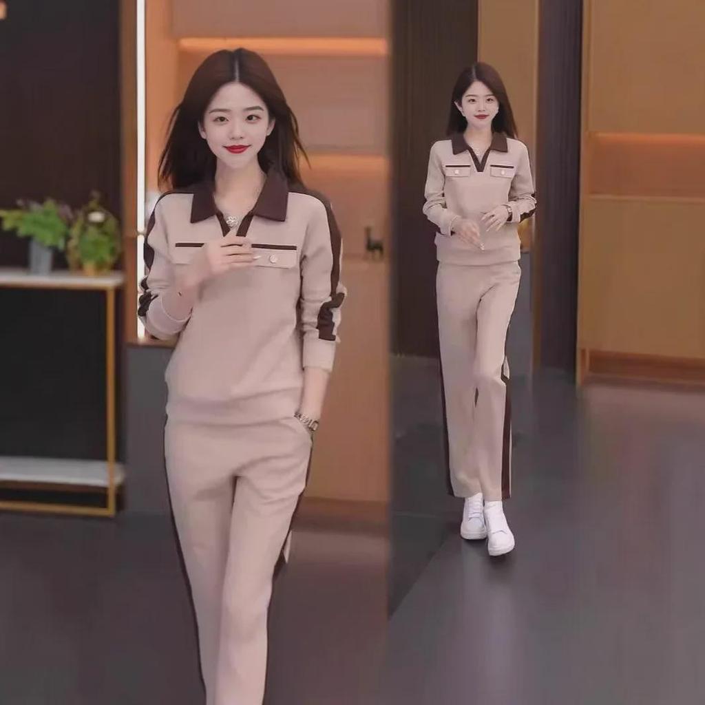 2024 Damen Casual Fashion Pullover Anzug: Frühherbstlicher Revers-Zweiteiler für einen jugendlichen Look