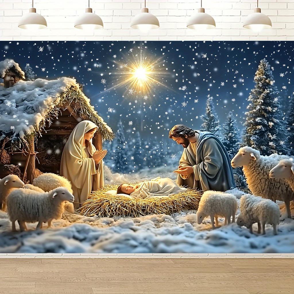 1 Christmas manger Jesus birthday background cloth, multi-functional religious festival decoration, home party studio prop