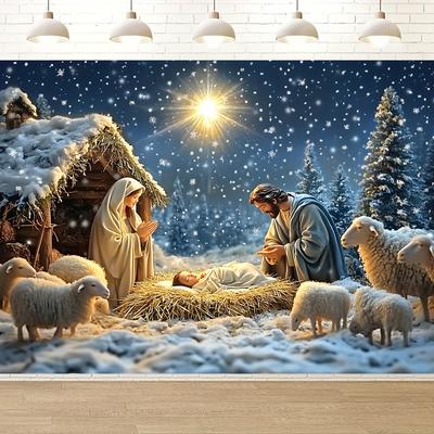 1 Christmas Manger Jesus Birthday Background Cloth, Multi-functional Religious Festival Decoration, Home Party Studio Prop