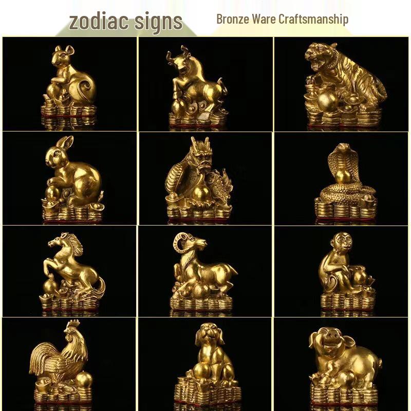Chinese Zodiac Bronze Brass Ornaments: Rat, Ox, Tiger, Rabbit, Dragon, Snake, Horse, Sheep, Monkey, Rooster, Dog, Pig Crafts