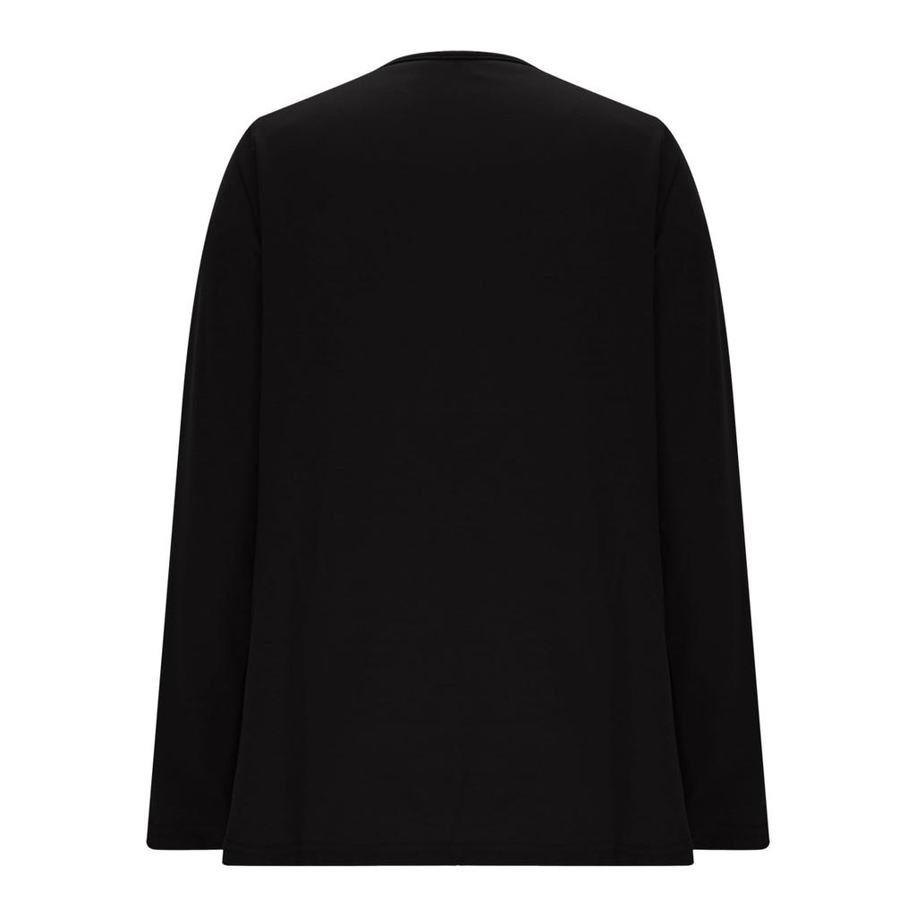 Ladies' Fashionable Casual Hollow V-neck Solid Color T-shirt Long Sleeved Top