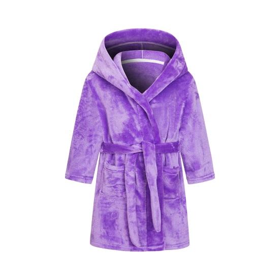 Girls Flannel Hooded Robe with Waist Tie Soft Fuzzy Bathrobe for Kids Warm Printed Bath Robe with Hood And Pockets