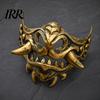 Stage Performance Halloween Props Japanese Hannya Red Half Mask, Wolf Teeth & Embossed Cloud Details, Breathable Lightweight Detailed Relief