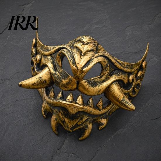 Stage Performance Halloween Props Japanese Hannya Red Half Mask, Wolf Teeth & Embossed Cloud Details, Breathable Lightweight Detailed Relief