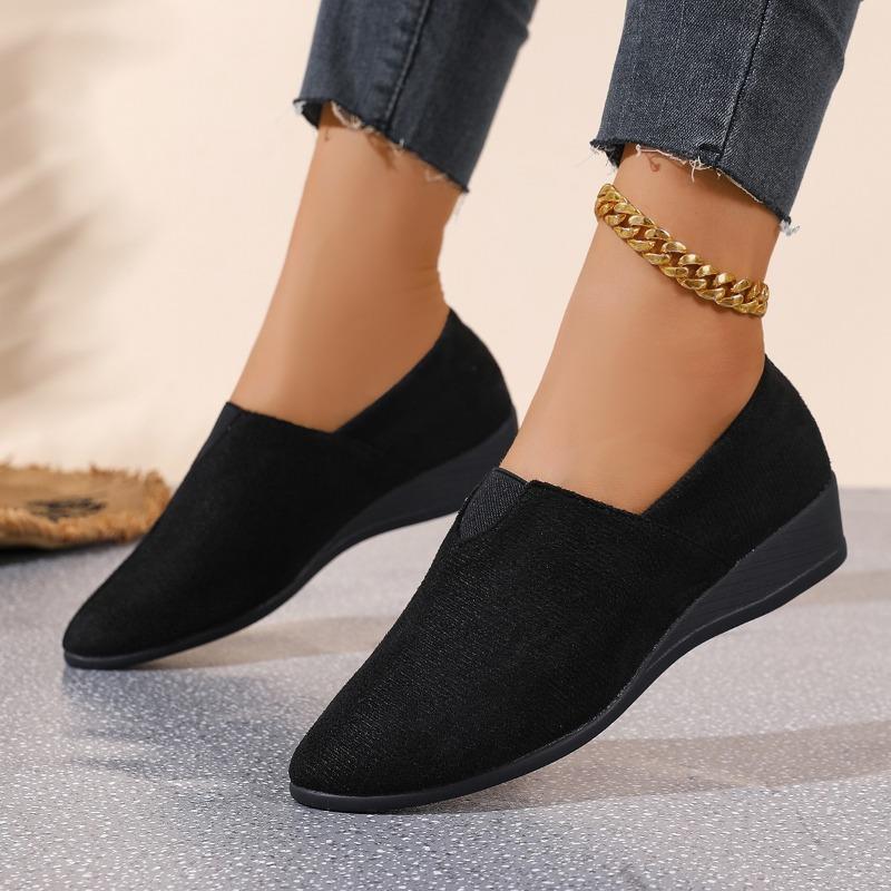 Wedge heel casual single shoes women's summer new shallow mouth pointed head large size one pedal suede single shoes