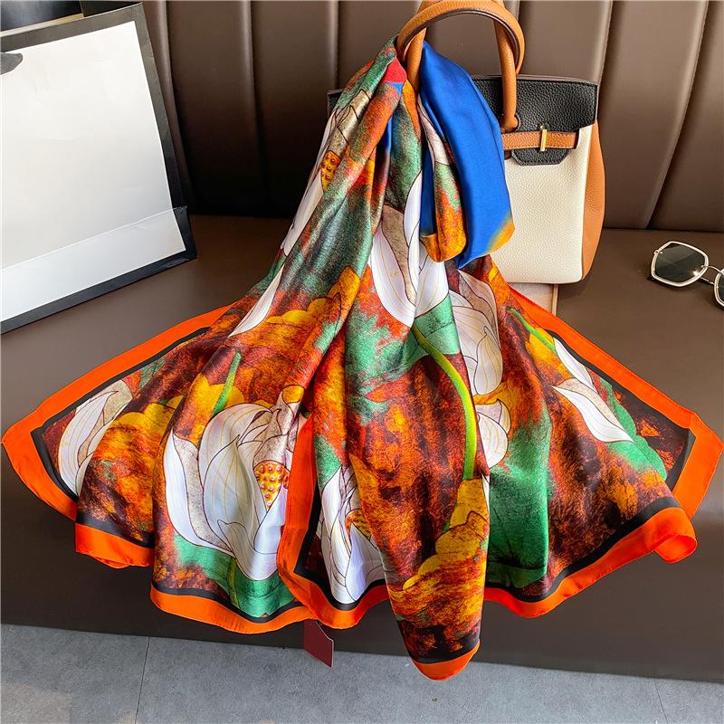 High Quality Luxury Silk Scarf Women Spring Autumn Printing Scarves Wraps Bandanna Foulard Muffler Travel Sunscreen Shawl