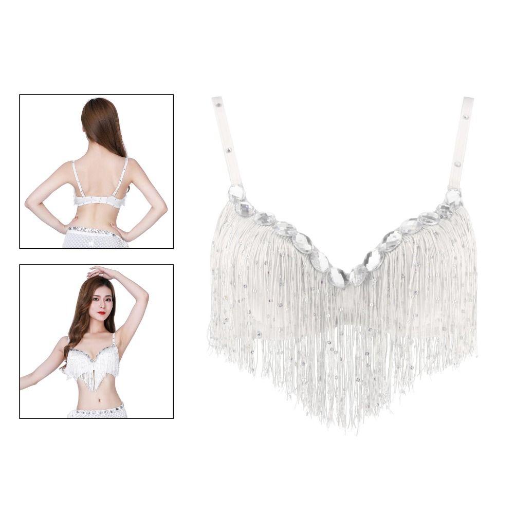 Tassel Belly Dance Top Rhinestones Dance Bra Shiny Halter Top Belly Dance Bra  Stage