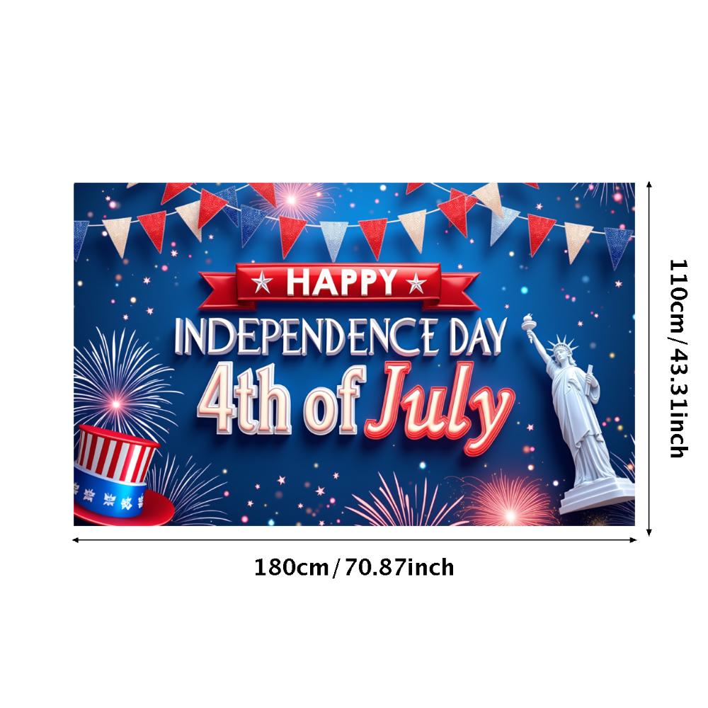 Polyester Material Fireworks Banner Bunting Decor Event Decor Colorful Print Statue of Liberty Independence Day Banner