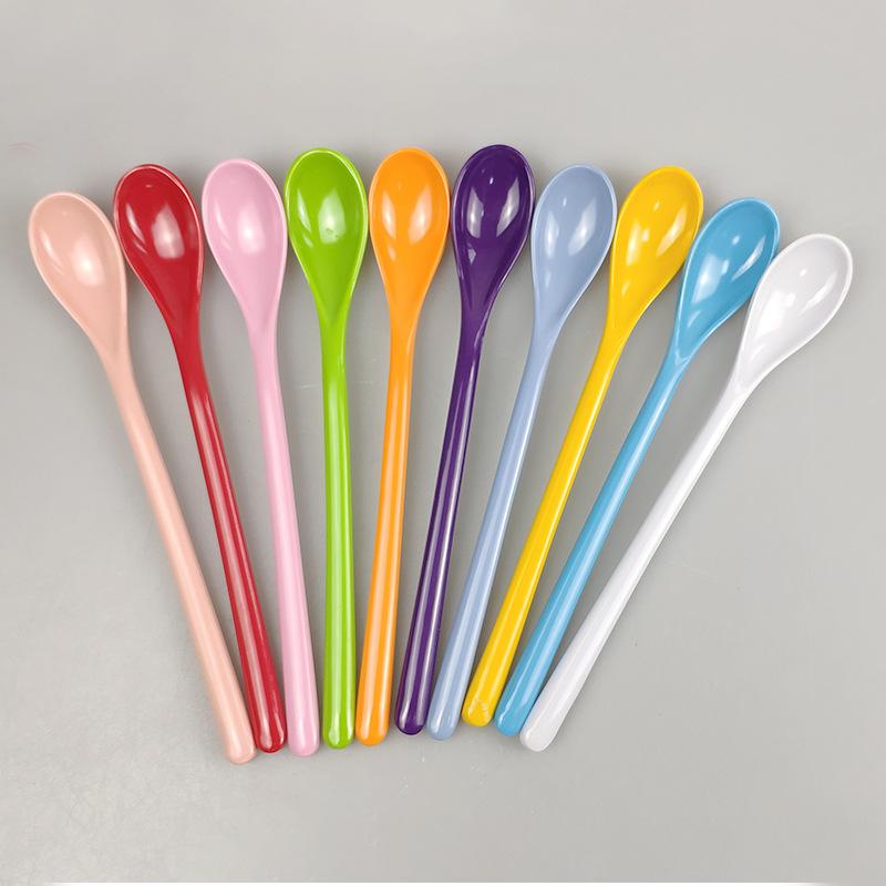 Candy Color Plastic Long Handle Dessert Spoons Dinner Tea Spoon Tableware Flatware Stirring Coffee Kitchen Scoops Soup