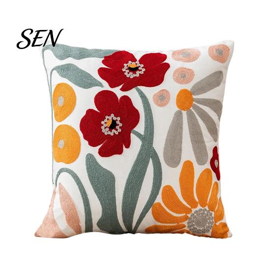 Floral Pattern Throw Pillow Shams Farmhouse Cushion Cover, 3D Flower Embroidery Decorative Light Luxury Bed Covers Case for Living Room Couch