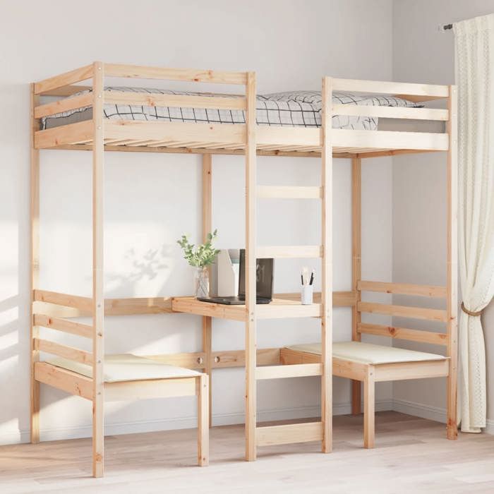 VidaXL Lit mezzanine avec bureau et chaises 75x190 cm pin massif, cadre de lit mezzanine, cadre de lit de cabine, cadre de 3308562