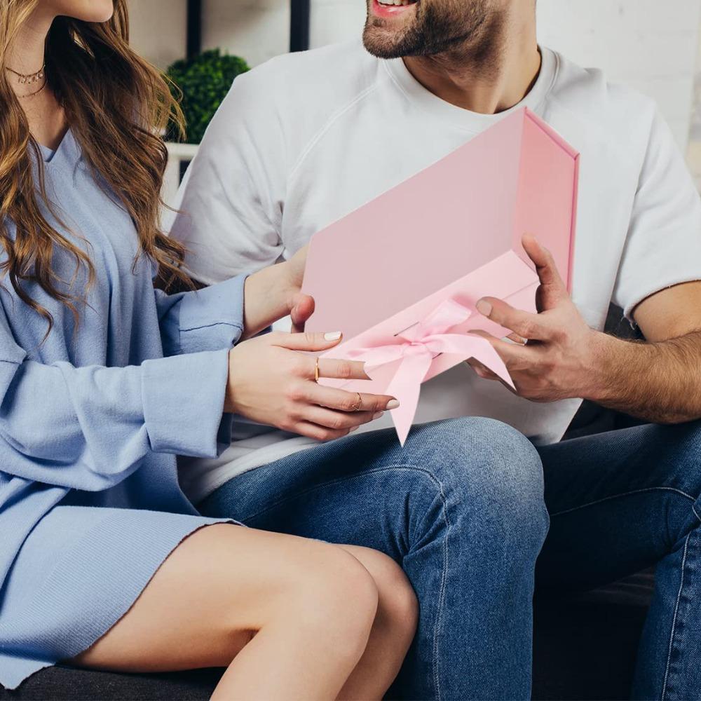 1pc Luxury Gift Box with Lid and Ribbon Treat Boxes Gift Packaging Box for Present Birthday Wedding Anniversary Party Valentine's Day Mother's Day