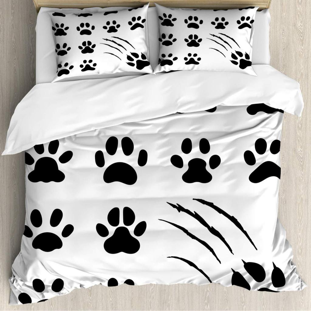 Dog Paw Print Duvet Cover Set Puppy Bedding Set Cute Animal Cartoon Pattern Quilt Cover
