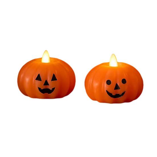 Halloween Flameless Candle Stacked Jack-O'-Lantern LED Candle Light-up Pumpkin Ghost Candle Lamp for Mantel Shelf Dining Table