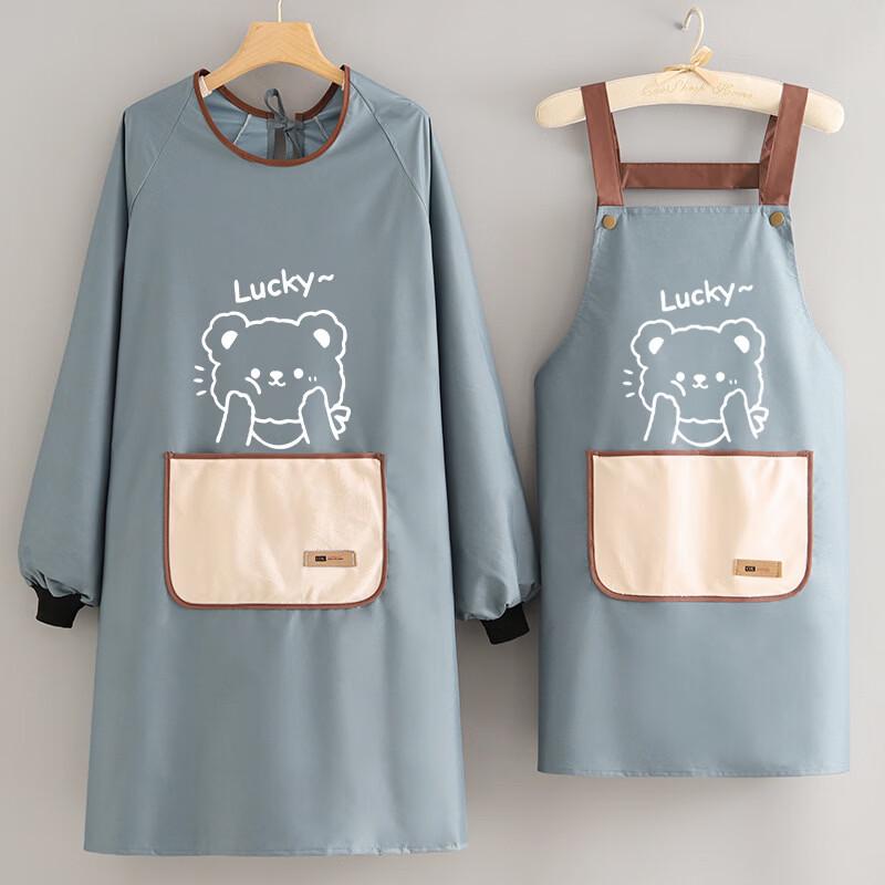 

PVC Long-Sleeve Kitchen Apron with Hand-Wiping Pocket