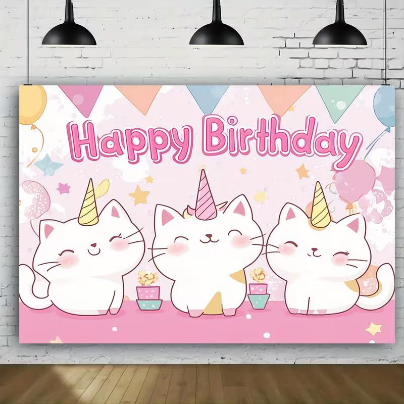 2D Flat Caticorn Happy Birthday Backdrop for Home Party & Photo Booth