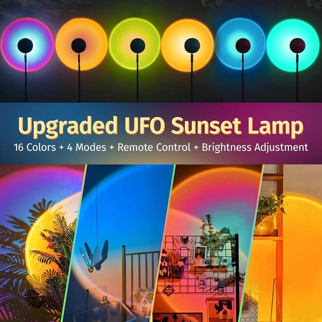 Hot Sunset Lamp USB LED Projector Night Light 16 Colors Projector Light Rainbow Atmosphere Home Bedroom Background Wall Decor