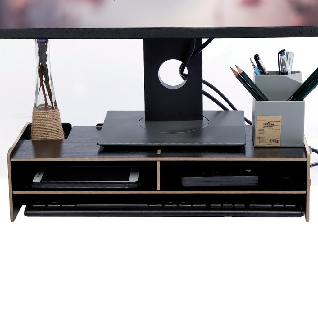 Heighten Shelf Rack Shelf Stand Holder for Display Screen Keyboard Base Bracket Wooden Black