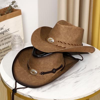 Leather American Western Cowboy Hat Sun Hat Outdoor Prairie Riding Hat Beach Hat Camping Sun Hat
