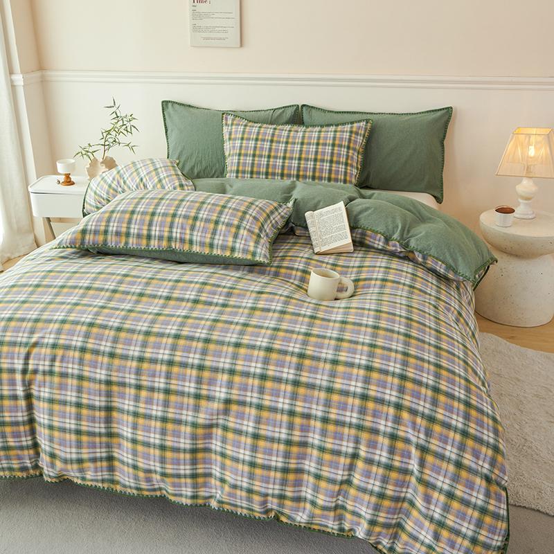 100% Cotton Luxury Bedding Set – Premium Duvet Cover + 2 Pillowcases, Classic Plaid Style, Soft & Breathable Comforter Cover Set