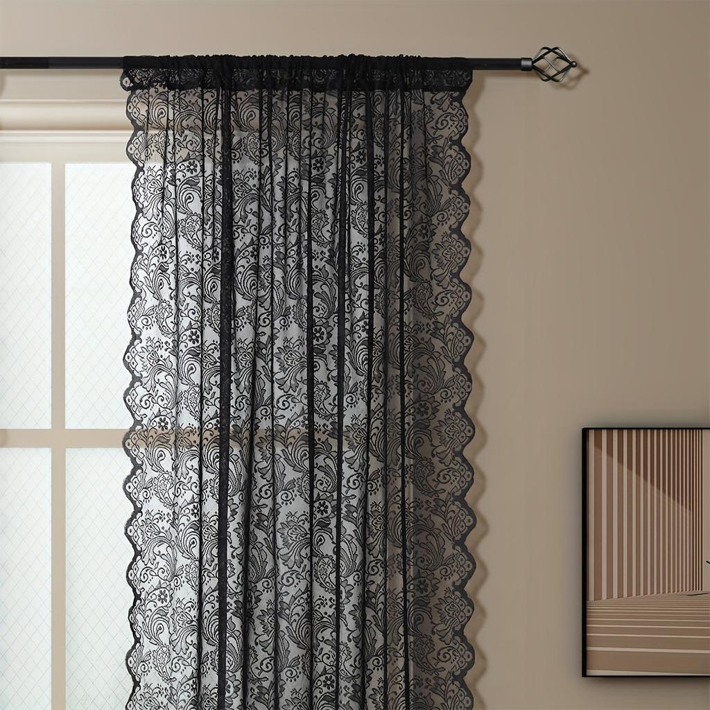 1pc French Vintage Elegant Lace Tulle Curtain That Installs Without Drilling, Semi-Transparent for Bedroom Windows Or Living Room Partitions