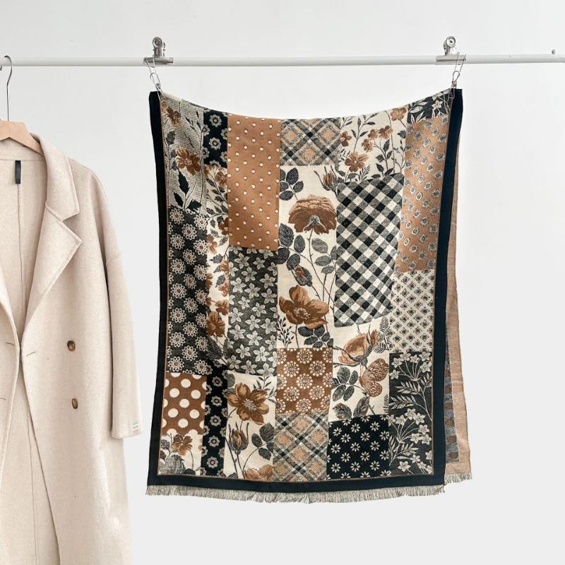 Autumn and winter new double-sided color oil painting series imitation cashmere thickened warm scarf women's air conditioner shawl