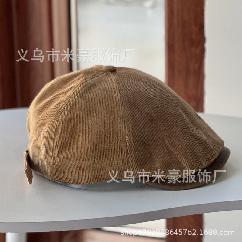 Fashion corduroy beret women's big head circumference retro forward hat autumn and winter cap simple casual painter hat