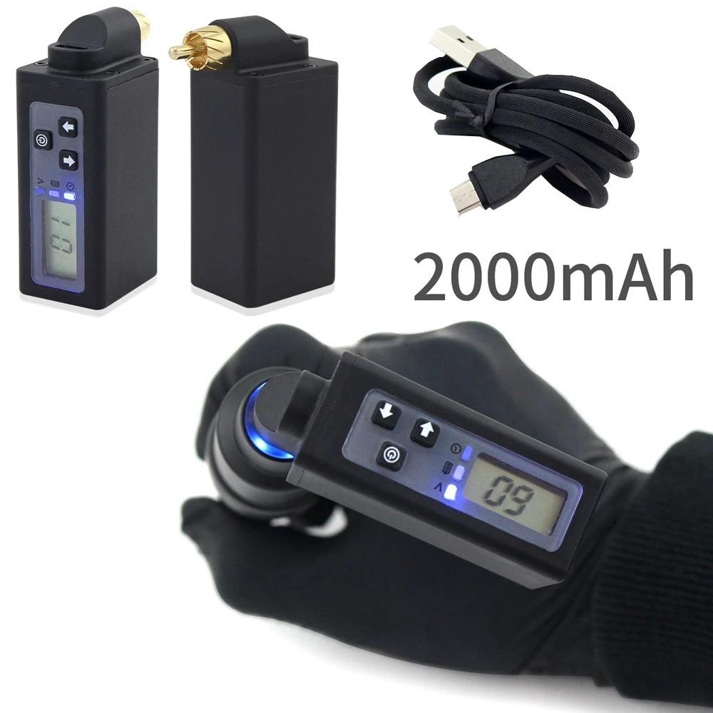 Professionelle Mini-Tattoo-Batterie, kabellose Stromversorgung, 2000 mAh, RCA/DC-Kabel, 0,1 V, präzise Einstellung