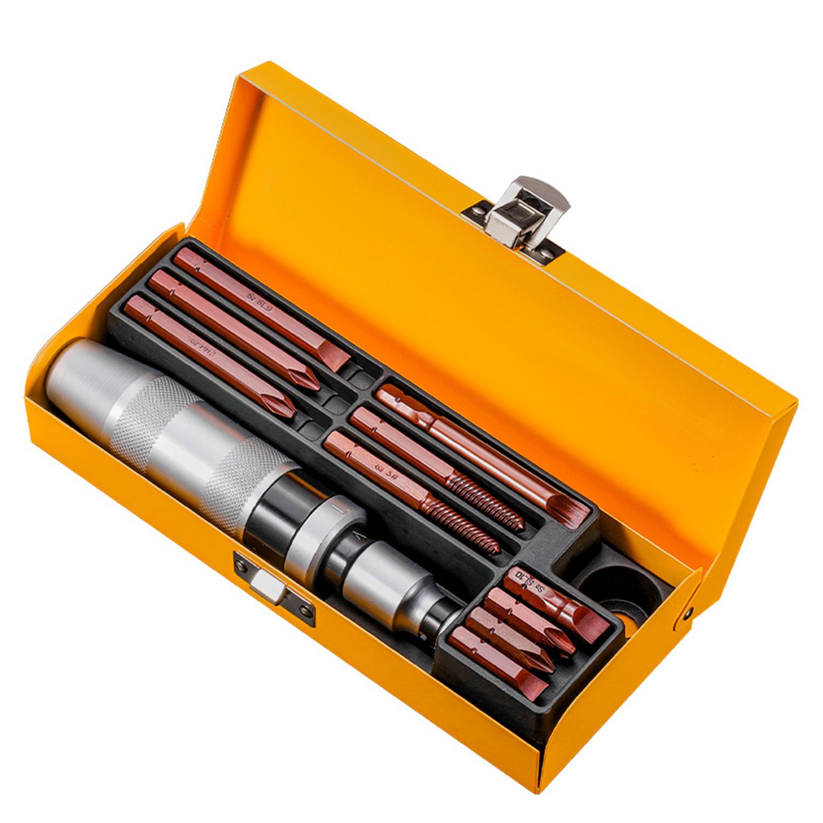 

Набор ручных ударных отверток 12 шт. Биты из легированной стали для работы с извлечением заржавевших, сломанных, трудно поддающихся, корродированных винтов. Легкий ремонт.