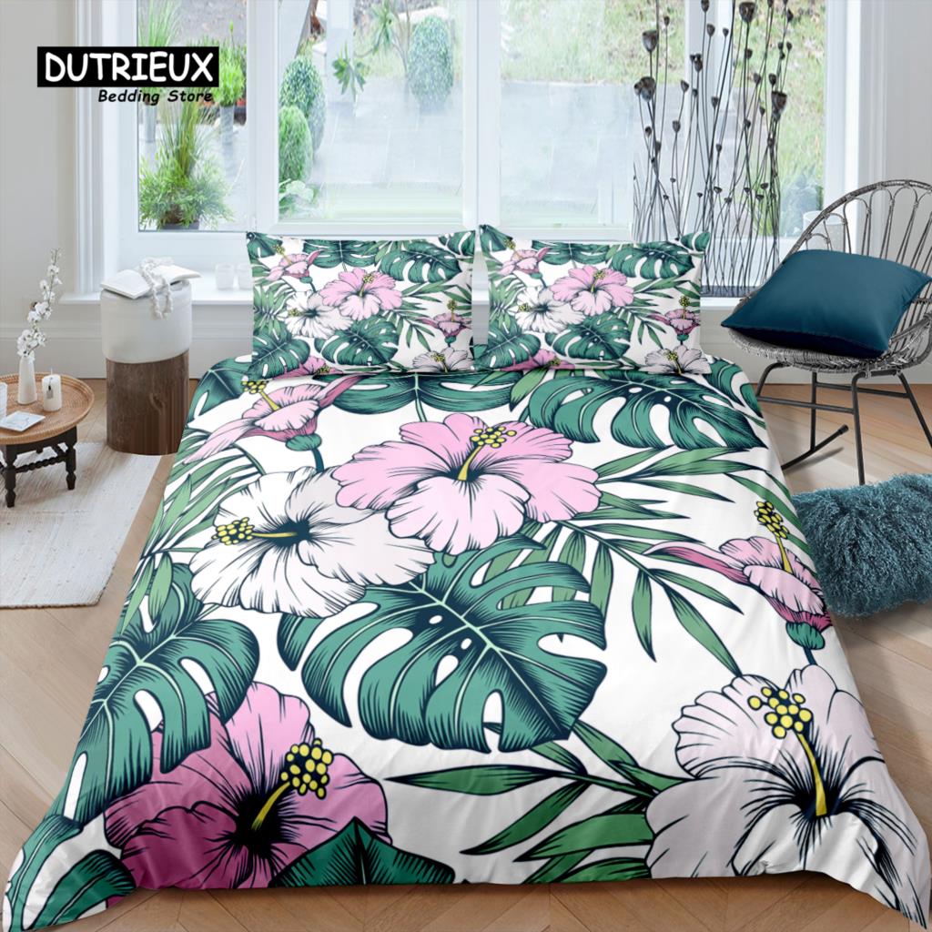 Home Living Luxury 3D Palm Leaves Bedding Set Kids Duvet Cover Pillowcase Flower Bedding Set Queen and King EU/US/AU/UK Size