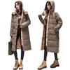 Women's Winter Hooded Knee-length Down Cotton Jacket Plaid Temperament Loose Coat