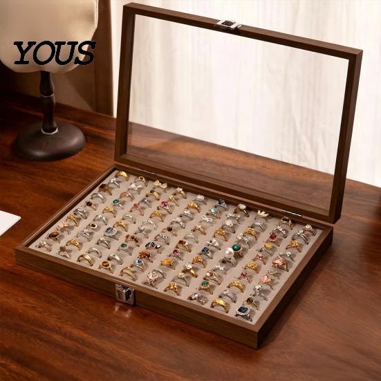 Velvet-lined Jewelry Holder Ring Storage Box, Durable Wood with Compartmentalized Design, Soft Travel Organizer Box Velvet Interior Multi-grid