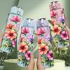 1PC Pink Red Daisy Mixed Flower Print 750ml Color Plastic Sports Water Bottle Leakproof Flip Straw Lid Suitable for Sports Office Home Use
