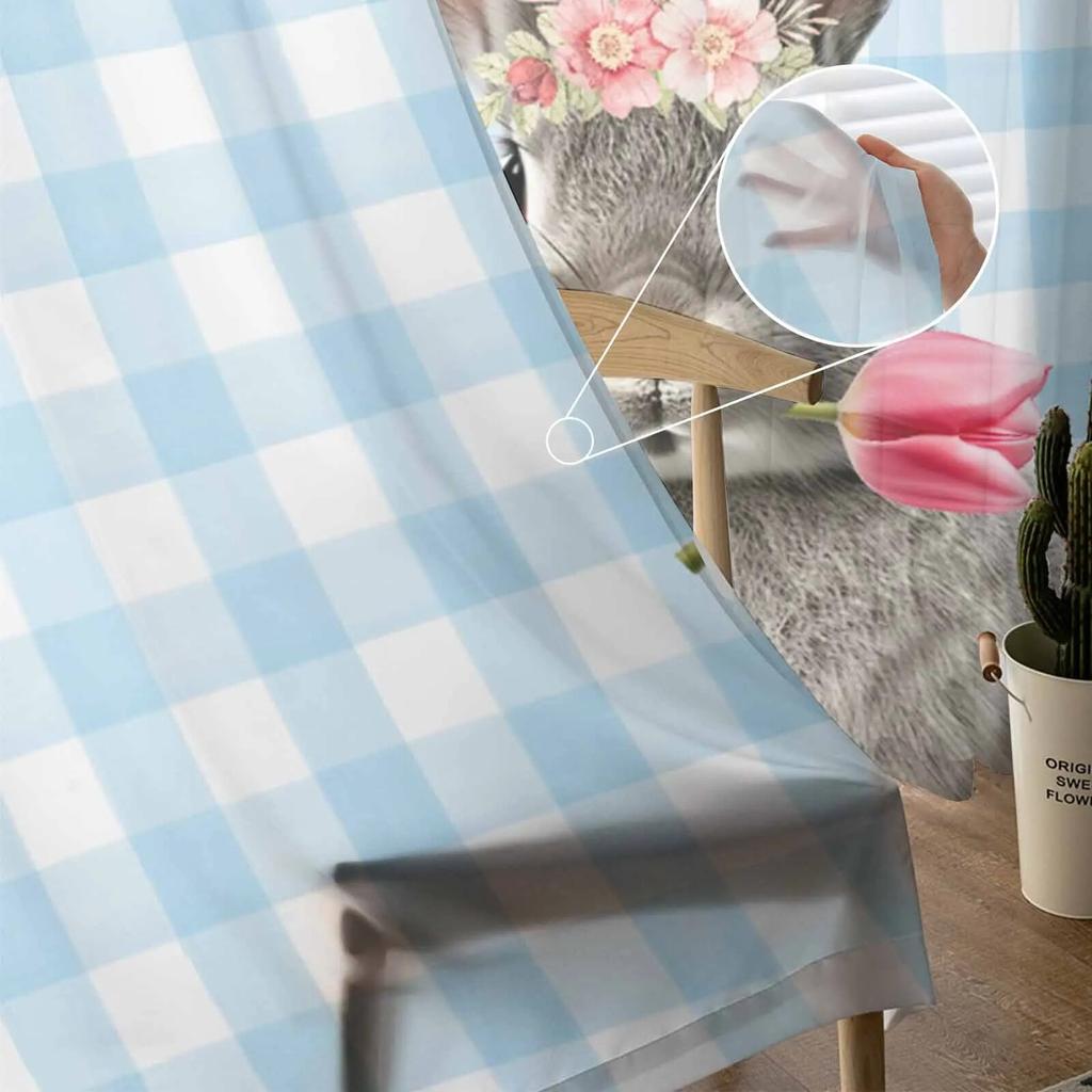 Easter Bunny Plaid Tulips Sheer Curtains For Living Room Kitchen Window Curtains Bedroom Tulle Voile Curtains