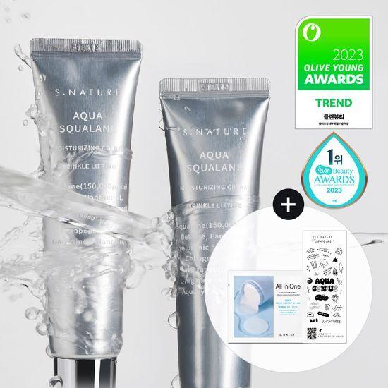 S.NATURE Aqua Squalane Moisturizing Cream 60ml Double Special (60ml+60ml+2 Calming Pads+sticker)