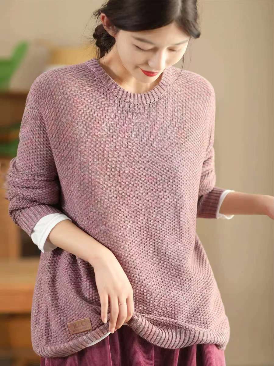 

Johnature Женский зимний модный свитер с круглым вырезом и резьбой в Корейском стиле с длинными рукавами в винтажном стиле в стиле ретро One Size светло-фиолетовый